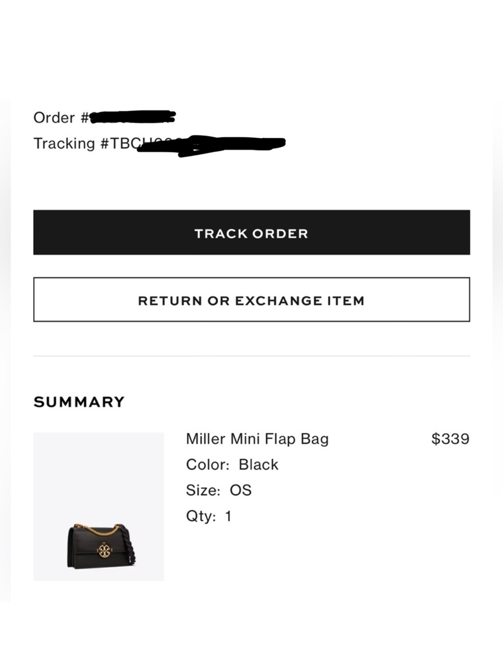 Tory Burch Black Miller Mini Flap Bag with Gold Logo & chain